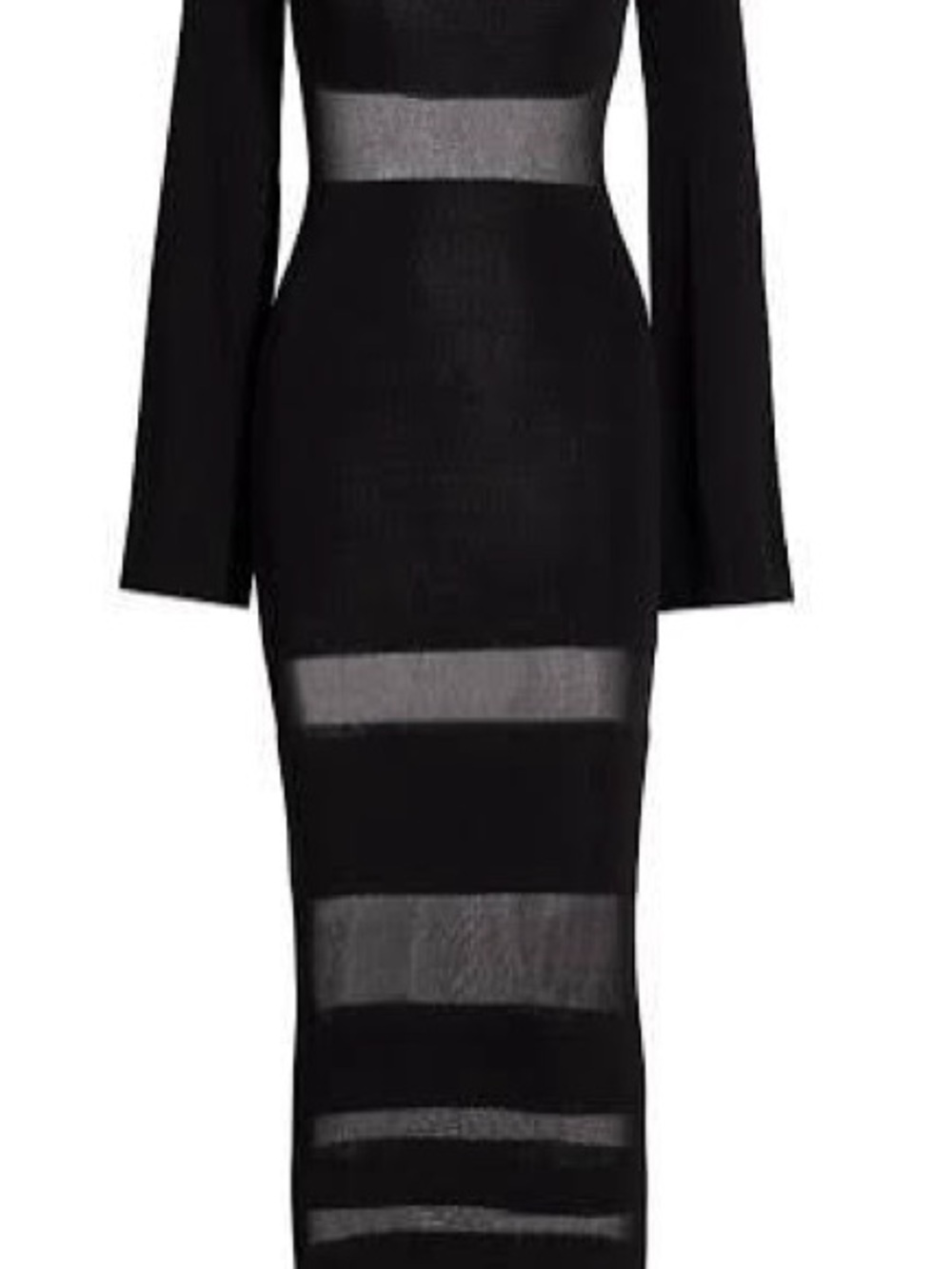 Ronny Kobo Collection Black Mesh Maxi -Stripe Bodycon Midi Dress